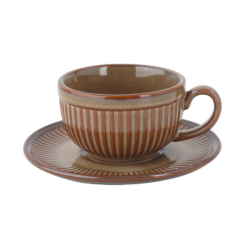 Set de cești espresso și farfuriu, capacitate mică, ceramică, stil retro – pentru restaurante, cafenele sau ceaiul de după-amiază