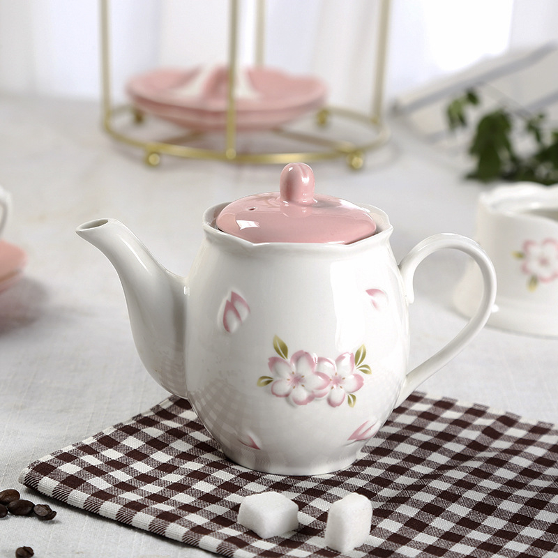 Set cafea și ceai în stil european, ceașcă de cafea și farfurie roz, ceramică cu model floral
