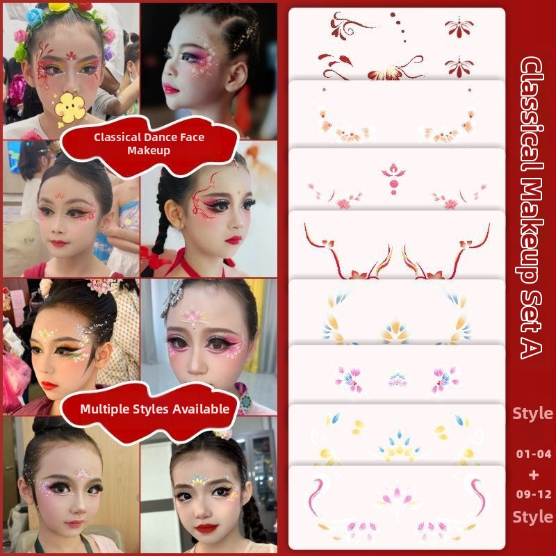Make-up na tvár pre Deň detí — Karikatúrne nálepky na tvár na divadelné výkony, roztomilé tetovacie nálepky s rúžom pre žiakov základných škôl
