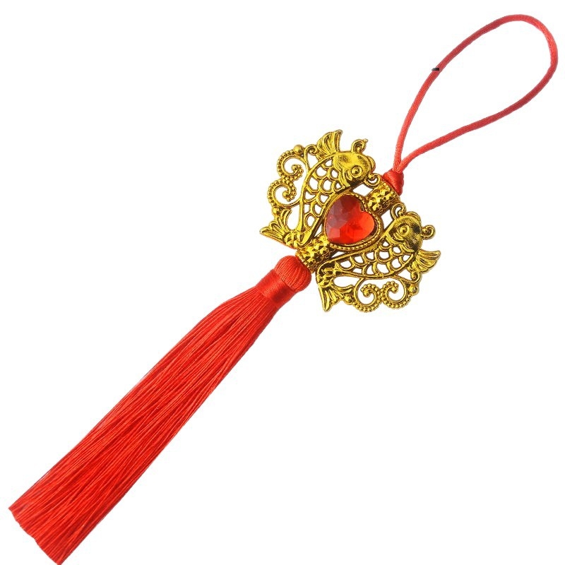 Pești: pandantiv inimă cu ciucuri și cristale, nod chinezesc, pandantiv cu felinar rotativ, set cadou, cutie de vin, decor festiv