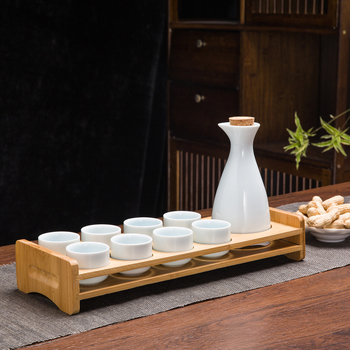 Set de sake din ceramică, stil chinezesc retro, cu oală celadon și 6 cești cu suport pentru cești, set de 7 piese