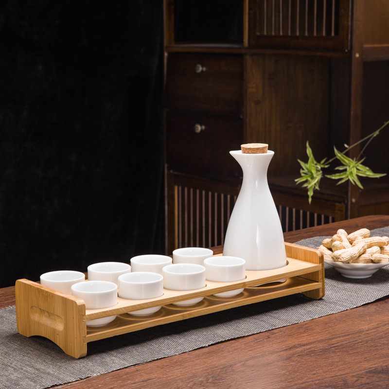Set de sake din ceramică, stil chinezesc retro, cu oală celadon și 6 cești cu suport pentru cești, set de 7 piese