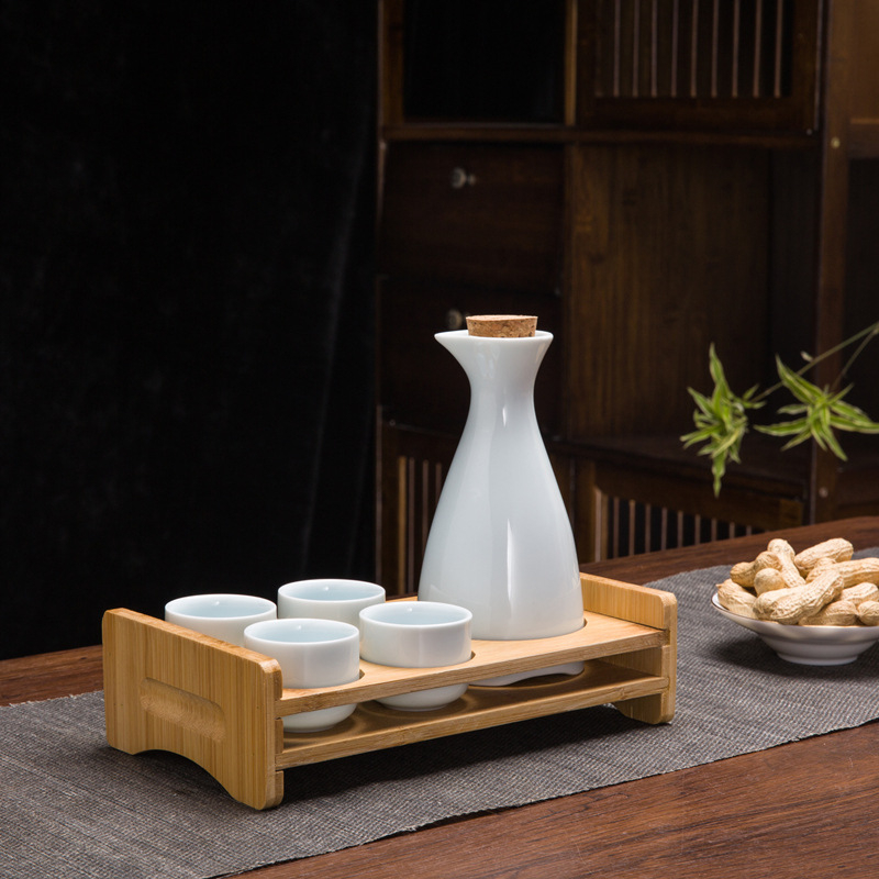 Set de sake din ceramică, stil chinezesc retro, cu oală celadon și 6 cești cu suport pentru cești, set de 7 piese
