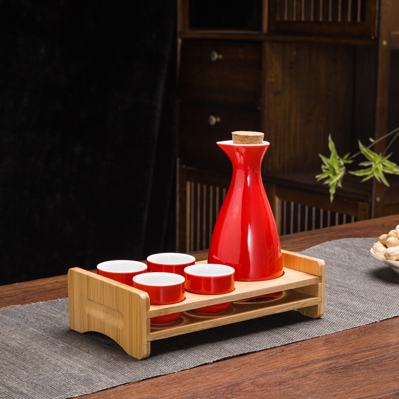 Set de sake din ceramică, stil chinezesc retro, cu oală celadon și 6 cești cu suport pentru cești, set de 7 piese
