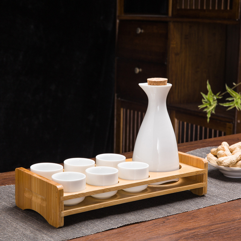 Set de sake din ceramică, stil chinezesc retro, cu oală celadon și 6 cești cu suport pentru cești, set de 7 piese