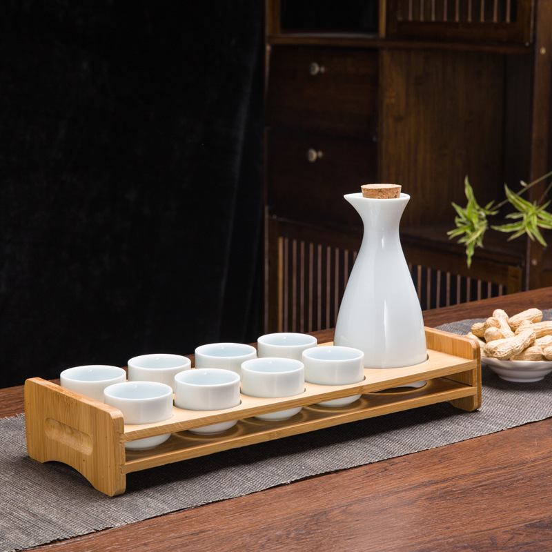 Set de sake din ceramică, stil chinezesc retro, cu oală celadon și 6 cești cu suport pentru cești, set de 7 piese