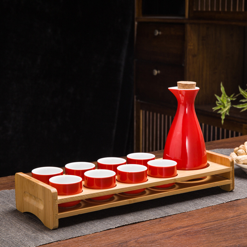 Set de sake din ceramică, stil chinezesc retro, cu oală celadon și 6 cești cu suport pentru cești, set de 7 piese