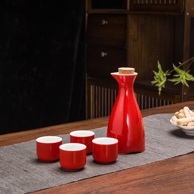 Set de sake din ceramică, stil chinezesc retro, cu oală celadon și 6 cești cu suport pentru cești, set de 7 piese