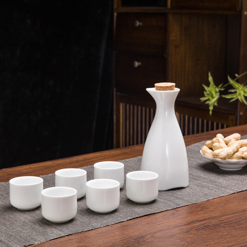 Set de sake din ceramică, stil chinezesc retro, cu oală celadon și 6 cești cu suport pentru cești, set de 7 piese