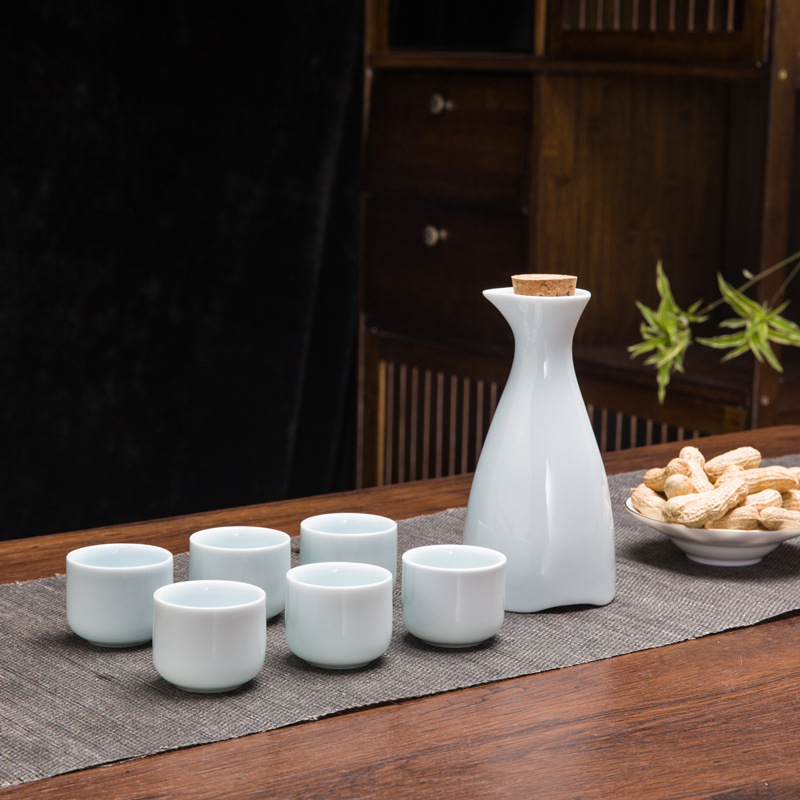 Set de sake din ceramică, stil chinezesc retro, cu oală celadon și 6 cești cu suport pentru cești, set de 7 piese