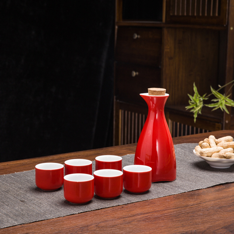 Set de sake din ceramică, stil chinezesc retro, cu oală celadon și 6 cești cu suport pentru cești, set de 7 piese