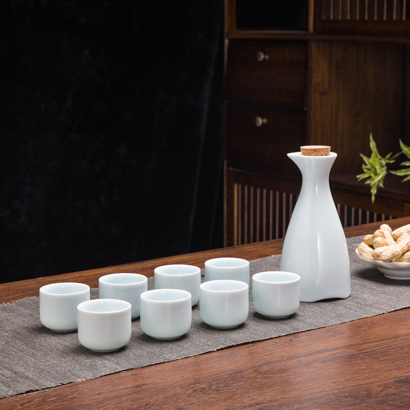 Set de sake din ceramică, stil chinezesc retro, cu oală celadon și 6 cești cu suport pentru cești, set de 7 piese