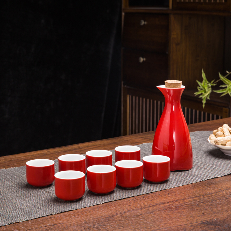 Set de sake din ceramică, stil chinezesc retro, cu oală celadon și 6 cești cu suport pentru cești, set de 7 piese