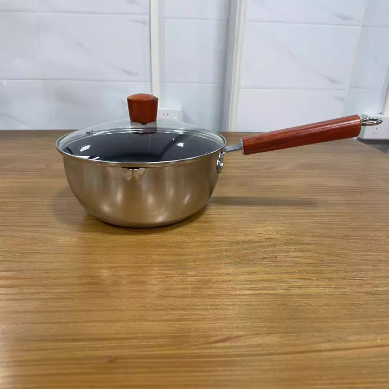 Stil japonez, oală antiaderentă din oțel inoxidabil, cu mâner unic — oală mică pentru lapte, ramen și supe