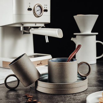 Set ceramic cești și farfurioare de cafea în stil japonez, căni lucrate manual din ceramică grosieră, ceainic pour-over cu filtru pentru espresso