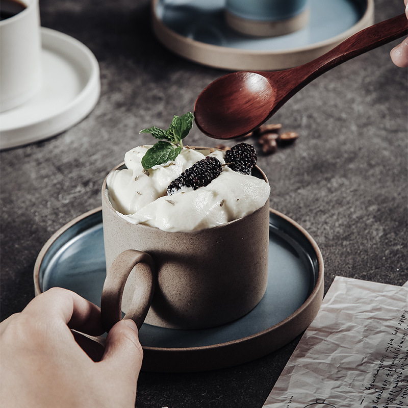 Set ceramic cești și farfurioare de cafea în stil japonez, căni lucrate manual din ceramică grosieră, ceainic pour-over cu filtru pentru espresso