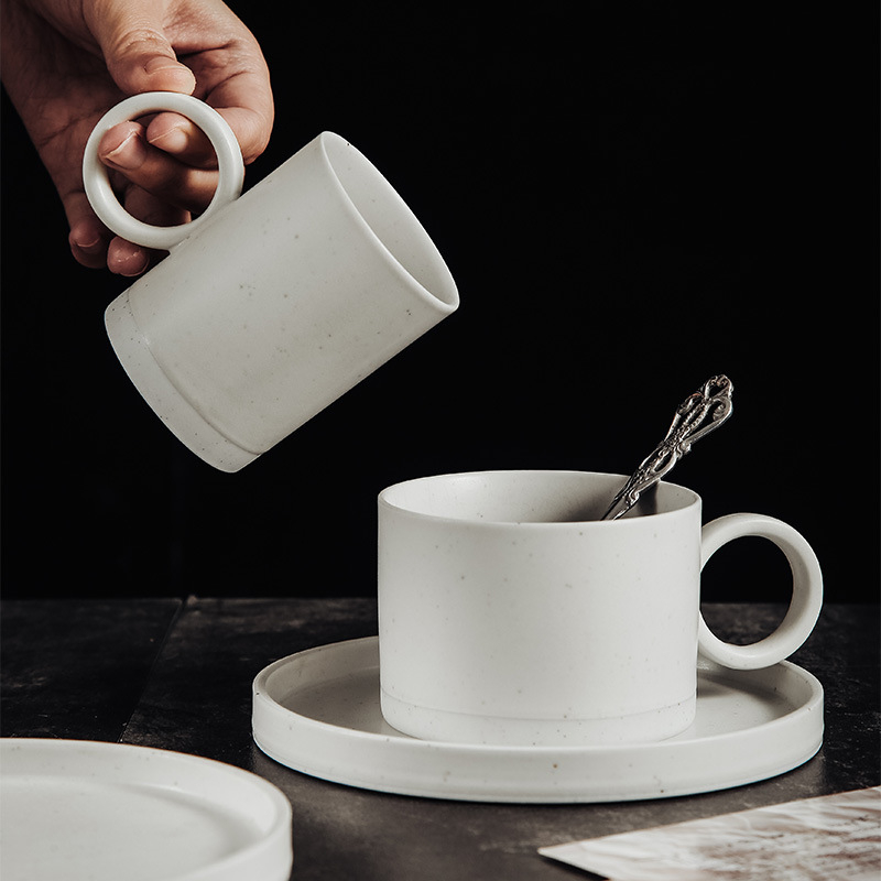 Set ceramic cești și farfurioare de cafea în stil japonez, căni lucrate manual din ceramică grosieră, ceainic pour-over cu filtru pentru espresso