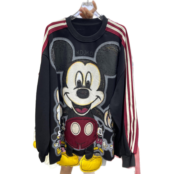 Duks od fleecea velikog formata s tri trake, patchwork vez s fliterima, okrugli izrez, dugi rukavi, zimski stil, unisex