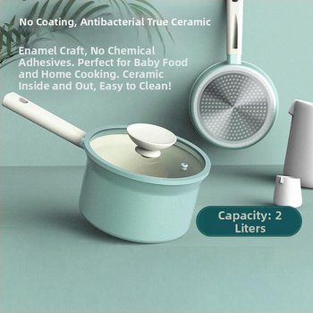 Oală ceramică mică, antiaderentă, emailată, pentru lapte, ideală pentru tăiței instant și hrana pentru sugari, compatibilă cu aragazul.