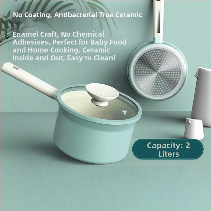 Oală ceramică mică, antiaderentă, emailată, pentru lapte, ideală pentru tăiței instant și hrana pentru sugari, compatibilă cu aragazul.