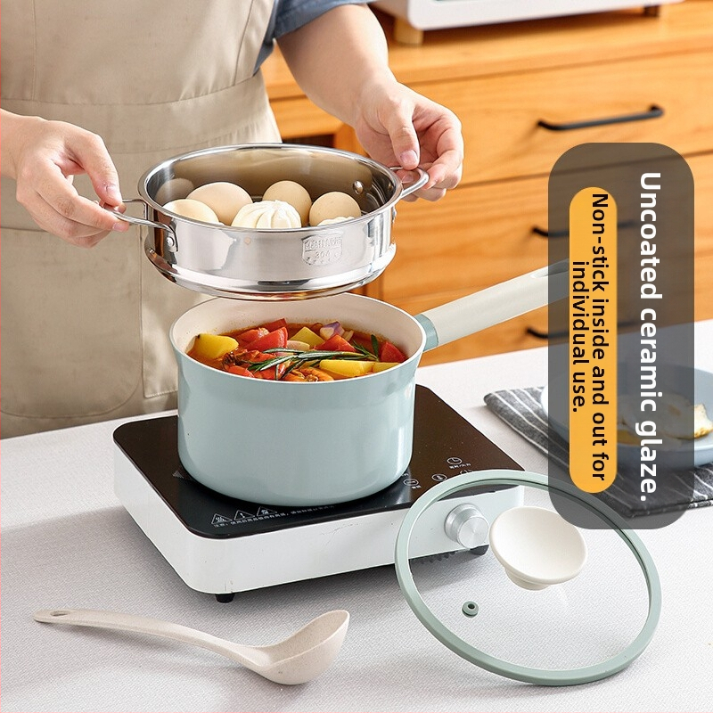 Oală ceramică mică, antiaderentă, emailată, pentru lapte, ideală pentru tăiței instant și hrana pentru sugari, compatibilă cu aragazul.