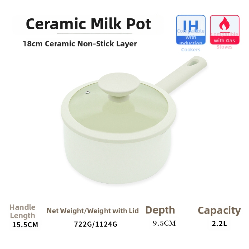 Oală ceramică mică, antiaderentă, emailată, pentru lapte, ideală pentru tăiței instant și hrana pentru sugari, compatibilă cu aragazul.
