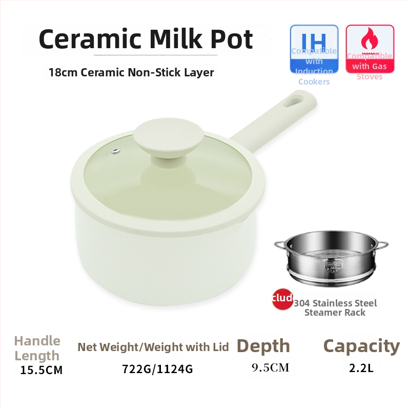 Oală ceramică mică, antiaderentă, emailată, pentru lapte, ideală pentru tăiței instant și hrana pentru sugari, compatibilă cu aragazul.