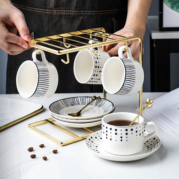 Set cafea cu ceașcă și farfurioară cu linguriță, suport metalic, ceramic, set creativ pentru birou, stil Nordic