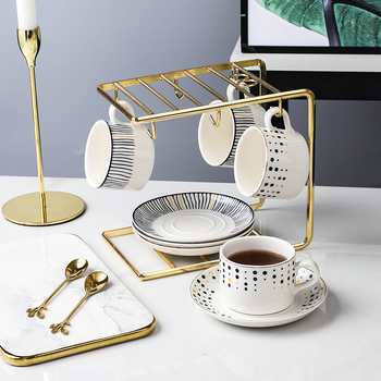 Set cafea cu ceașcă și farfurioară cu linguriță, suport metalic, ceramic, set creativ pentru birou, stil Nordic