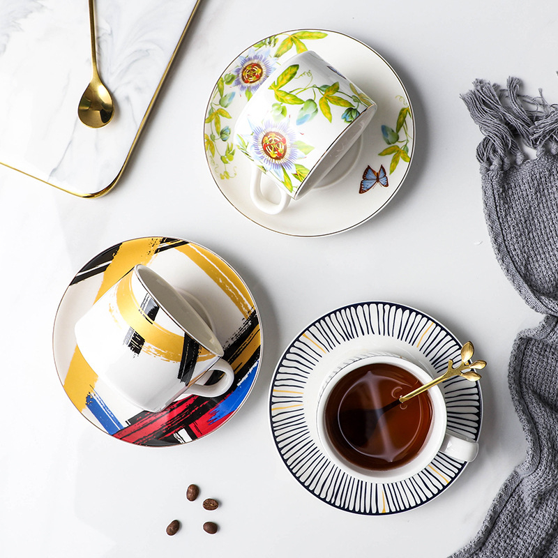 Set cafea cu ceașcă și farfurioară cu linguriță, suport metalic, ceramic, set creativ pentru birou, stil Nordic