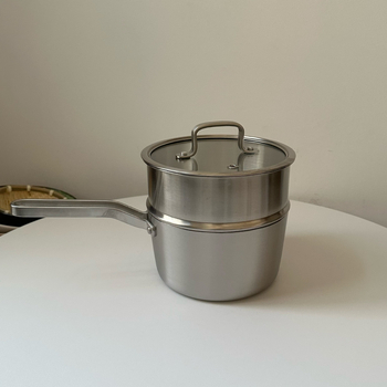 Oală mică din oțel inoxidabil 304, netencuită, cu design nervurat, pentru alimentația bebelușilor și tăițeilor instant, însoțită de lingură