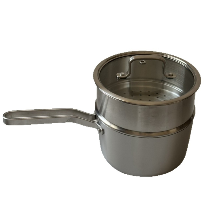 Oală mică din oțel inoxidabil 304, netencuită, cu design nervurat, pentru alimentația bebelușilor și tăițeilor instant, însoțită de lingură