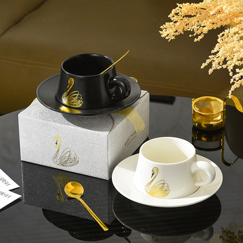 Ceașcă ceramică de cafea cu farfuriu și linguriță, set de ceai în cutie cadou elegantă, pentru cupluri