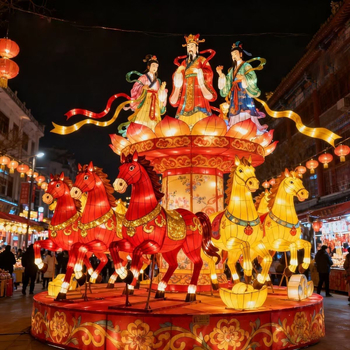 Felinare mari în exterior, în formă de cal, pentru zone pitorești, piețe, parcuri și târguri de temple în timpul festivalului felinarelor (Anul Calului, 2026)