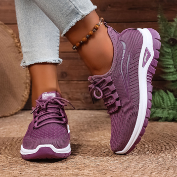 Női Flyknit futócipők, légáteresztő hálós felsővel, casual sportcipők