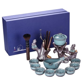 Set de ceai din porțelan pentru 6–9 persoane, stil retro, ceremonie de ceai creativ într-o cutie cadou