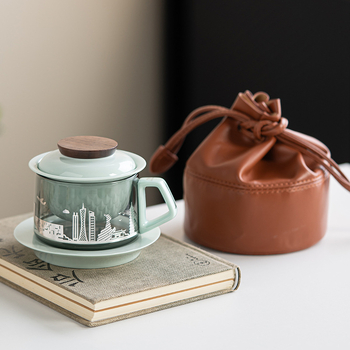 Set de ceai City Tea Café Cup pentru călătorii — ceașcă de ceai portabil, sticlă rezistentă la căldură, ceainic Kung Fu, pentru exterior