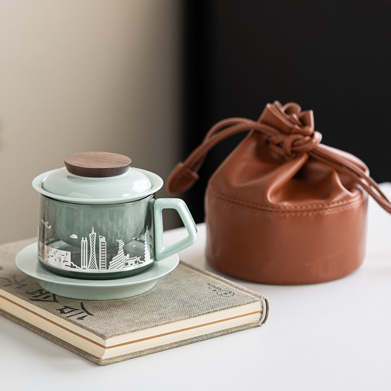 Set de ceai City Tea Café Cup pentru călătorii — ceașcă de ceai portabil, sticlă rezistentă la căldură, ceainic Kung Fu, pentru exterior
