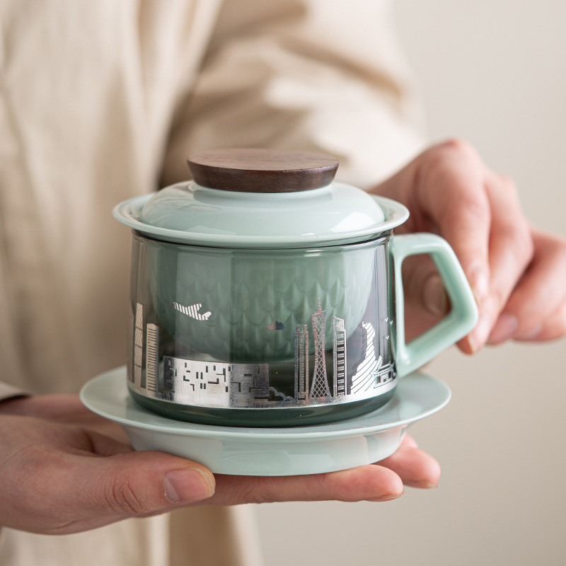 Set de ceai City Tea Café Cup pentru călătorii — ceașcă de ceai portabil, sticlă rezistentă la căldură, ceainic Kung Fu, pentru exterior