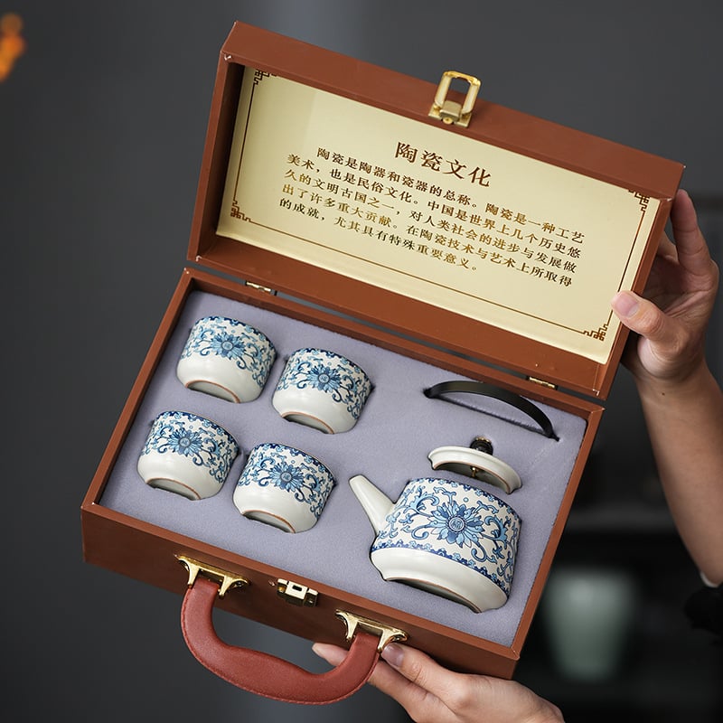 Set Ru Kiln Ceainic – Ceainic Kung Fu, 1 ceainic și 4 cești, set ceramic pentru cadouri de afaceri