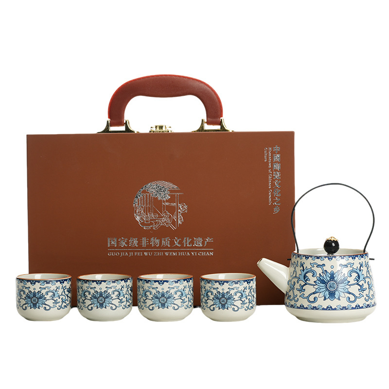 Set Ru Kiln Ceainic – Ceainic Kung Fu, 1 ceainic și 4 cești, set ceramic pentru cadouri de afaceri