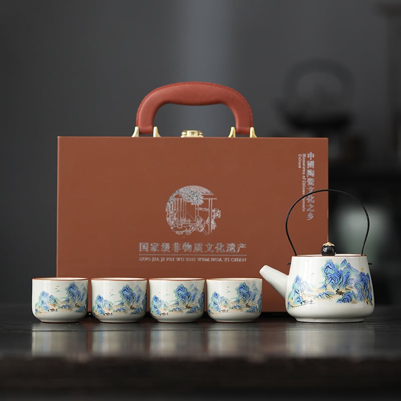 Set Ru Kiln Ceainic – Ceainic Kung Fu, 1 ceainic și 4 cești, set ceramic pentru cadouri de afaceri