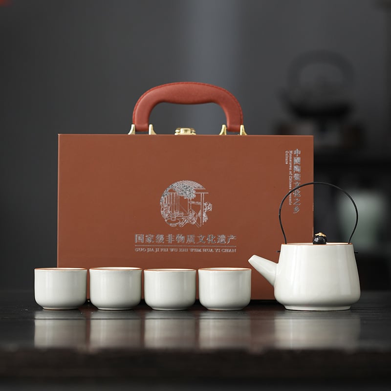 Set Ru Kiln Ceainic – Ceainic Kung Fu, 1 ceainic și 4 cești, set ceramic pentru cadouri de afaceri