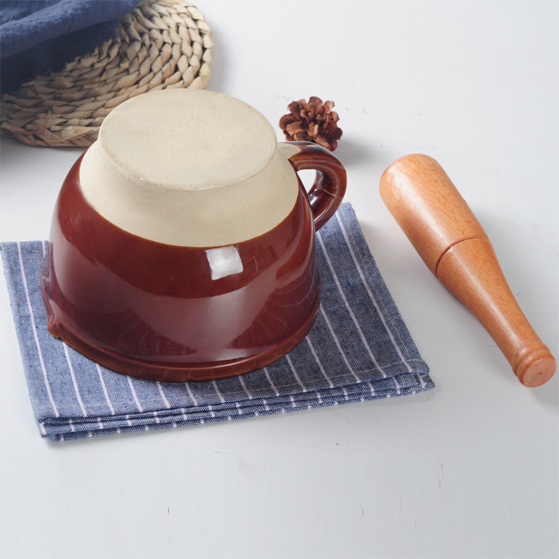 Mojar de usturoi cu mâner și bol ceramic
