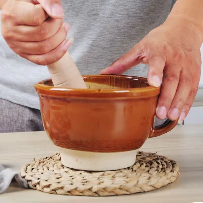 Mojar din ceramică grosier pentru măcinarea alimentelor, usturoi, medicamente și ardei iute, pentru uz casnic