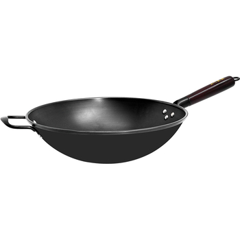 Wok din fontă, fund rotund, nitridat, fără strat, pentru uz casnic, stil tradițional