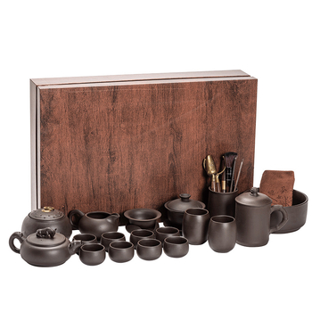 Set ceai Kung Fu din lut mov în cutie cadou – ceainic ceramic și cești pentru ceremonie, calitate de top, personalizabil, cadou de afaceri