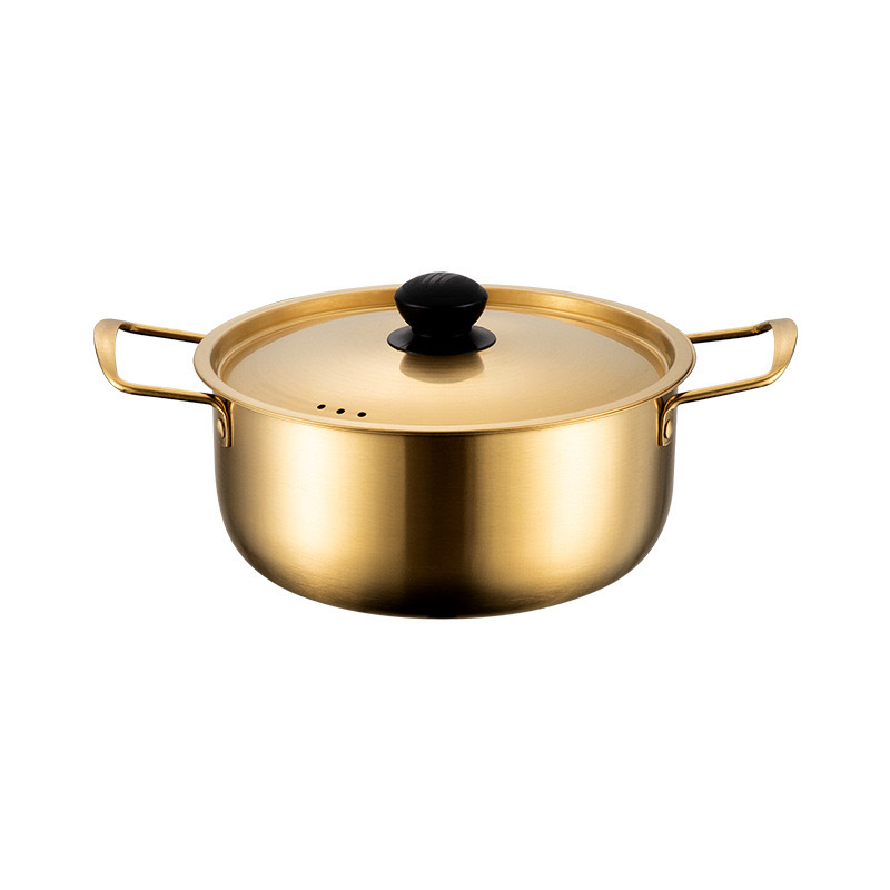 Oală din oțel inoxidabil pentru ramen cu capac, oală cu două mâneri, stil coreean, ecologică, rezistentă la rugină, diametrul 18–22 cm, capacitate 2.1–4 L