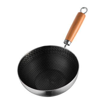 Mini wok pentru o singură porție, din oțel inoxidabil 316, cu strat antiaderent și capac de sticlă — tigaie compactă, multifuncțională pentru uz casnic