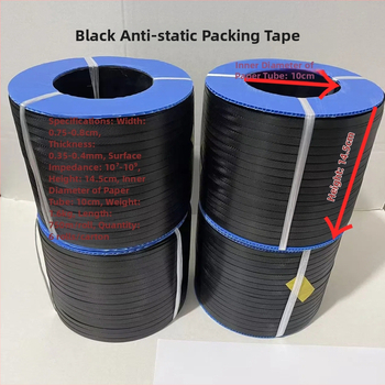 Bandă de ambalare PP antistatice, neagră, lățime 8 mm, grosime 0,4 mm, rezistență la tracțiune 85 kg, model 0804